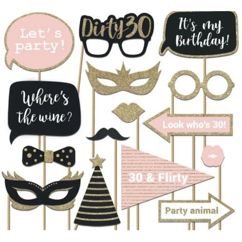 30th‎ Birthday Photo Booth Props Funny Supplies Decorations 30 Pc Gold Black